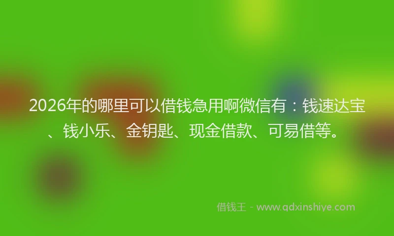 2026年的哪里可以借钱急用啊微信有：钱速达宝、钱小乐、金钥匙、现金借款、可易借等。