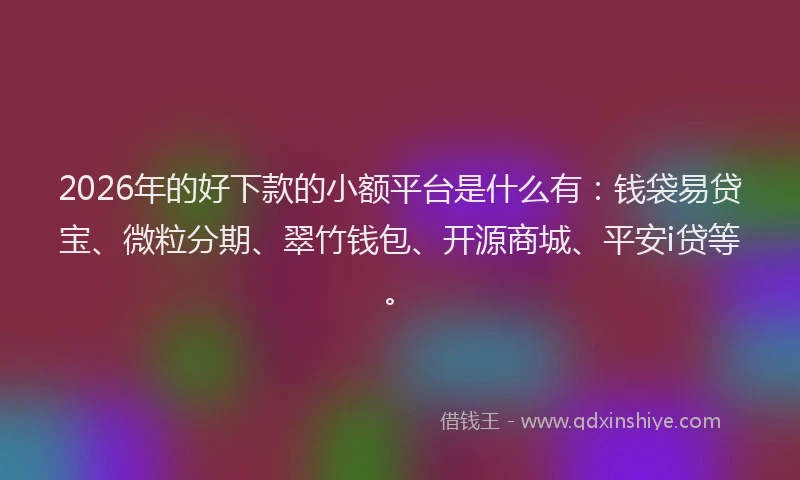2026年的好下款的小额平台是什么有：钱袋易贷宝、微粒分期、翠竹钱包、开源商城、平安i贷等。