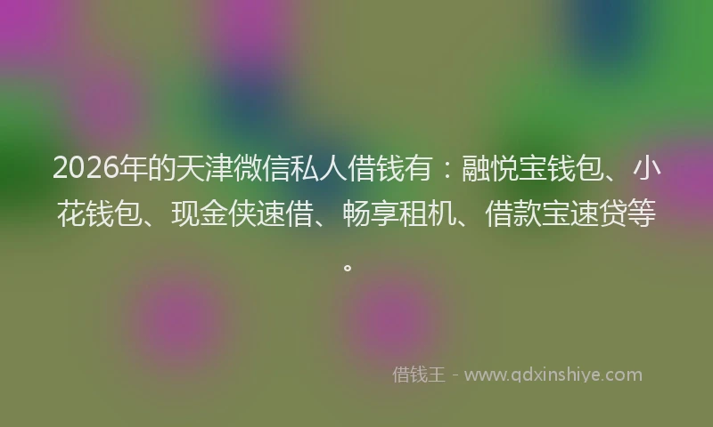 2026年的天津微信私人借钱有：融悦宝钱包、小花钱包、现金侠速借、畅享租机、借款宝速贷等。