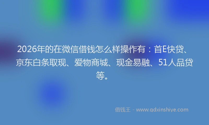 2026年的在微信借钱怎么样操作有：首E快贷、京东白条取现、爱物商城、现金易融、51人品贷等。