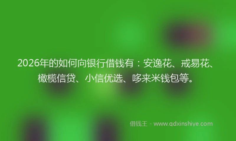 2026年的如何向银行借钱有：安逸花、戒易花、橄榄信贷、小信优选、哆来米钱包等。