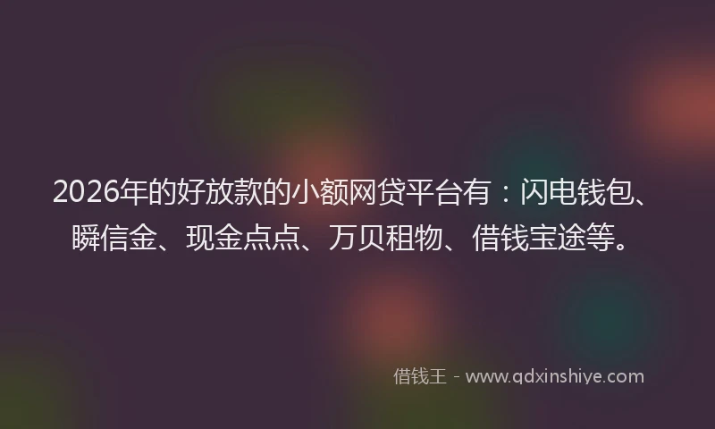 2026年的好放款的小额网贷平台有：闪电钱包、瞬信金、现金点点、万贝租物、借钱宝途等。
