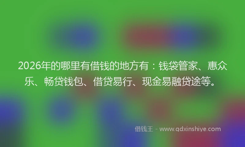 2026年的哪里有借钱的地方有：钱袋管家、惠众乐、畅贷钱包、借贷易行、现金易融贷途等。