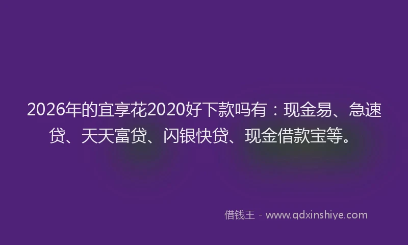 2026年的宜享花2020好下款吗有：现金易、急速贷、天天富贷、闪银快贷、现金借款宝等。