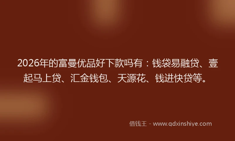 2026年的富曼优品好下款吗有：钱袋易融贷、壹起马上贷、汇金钱包、天源花、钱进快贷等。