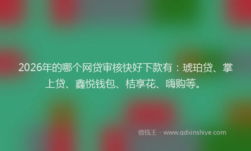 2026年的哪个网贷审核快好下款有：琥珀贷、掌上贷、鑫悦钱包、桔享花、嗨购等。
