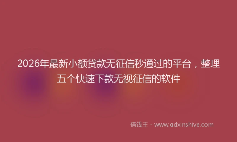 2026年最新小额贷款无征信秒通过的平台，整理五个快速下款无视征信的软件