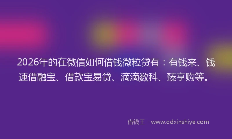 2026年的在微信如何借钱微粒贷有：有钱来、钱速借融宝、借款宝易贷、滴滴数科、臻享购等。