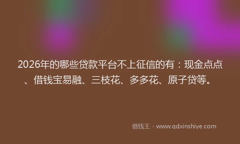 2026年的哪些贷款平台不上征信的有：现金点点、借钱宝易融、三枝花、多多花、原子贷等。