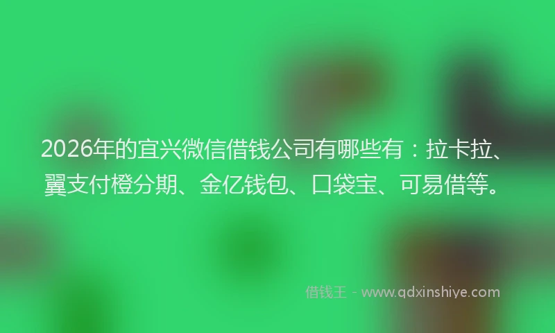 2026年的宜兴微信借钱公司有哪些有：拉卡拉、翼支付橙分期、金亿钱包、口袋宝、可易借等。