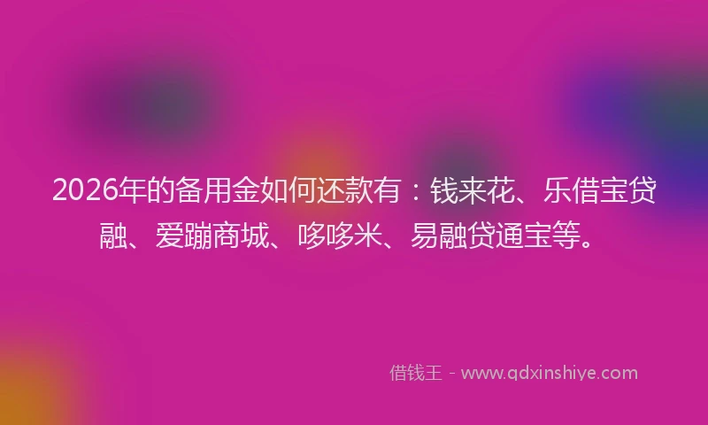 2026年的备用金如何还款有：钱来花、乐借宝贷融、爱蹦商城、哆哆米、易融贷通宝等。