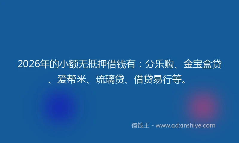 2026年的小额无抵押借钱有：分乐购、金宝盒贷、爱帮米、琉璃贷、借贷易行等。
