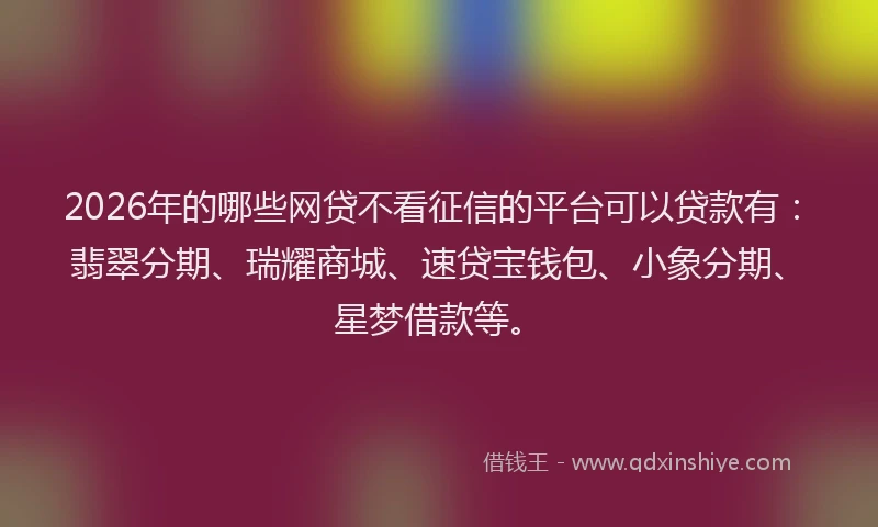 2026年的哪些网贷不看征信的平台可以贷款有:翡翠分期、瑞耀商城、速贷宝钱包、小象分期、星梦借款等。