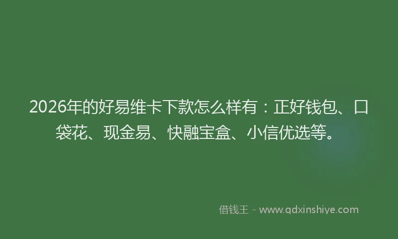 2026年的好易维卡下款怎么样有：正好钱包、口袋花、现金易、快融宝盒、小信优选等。