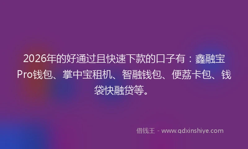 2026年的好通过且快速下款的口子有：鑫融宝Pro钱包、掌中宝租机、智融钱包、便荔卡包、钱袋快融贷等。