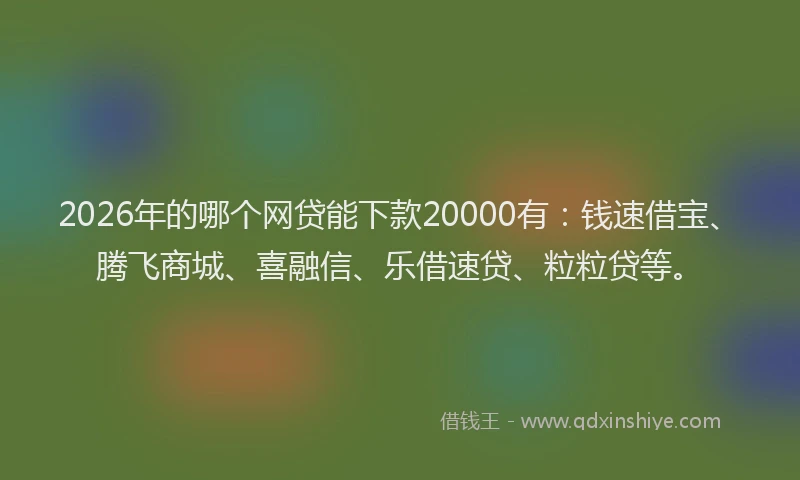 2026年的哪个网贷能下款20000有:钱速借宝、腾飞商城、喜融信、乐借速贷、粒粒贷等。