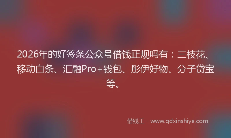 2026年的好签条公众号借钱正规吗有：三枝花、移动白条、汇融Pro+钱包、彤伊好物、分子贷宝等。