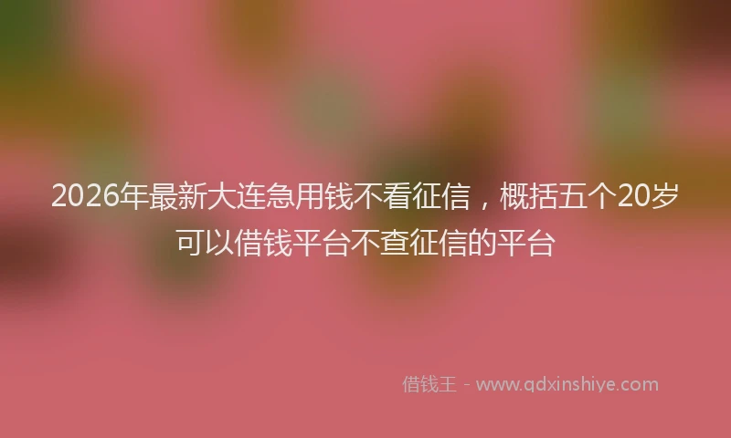 2026年最新大连急用钱不看征信，概括五个20岁可以借钱平台不查征信的平台