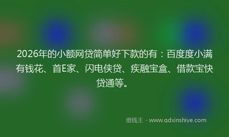 2026年的小额网贷简单好下款的有：百度度小满有钱花、首E家、闪电侠贷、疾融宝盒、借款宝快贷通等。