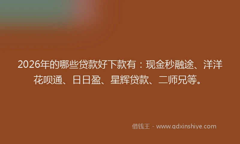 2026年的哪些贷款好下款有：现金秒融途、洋洋花呗通、日日盈、星辉贷款、二师兄等。