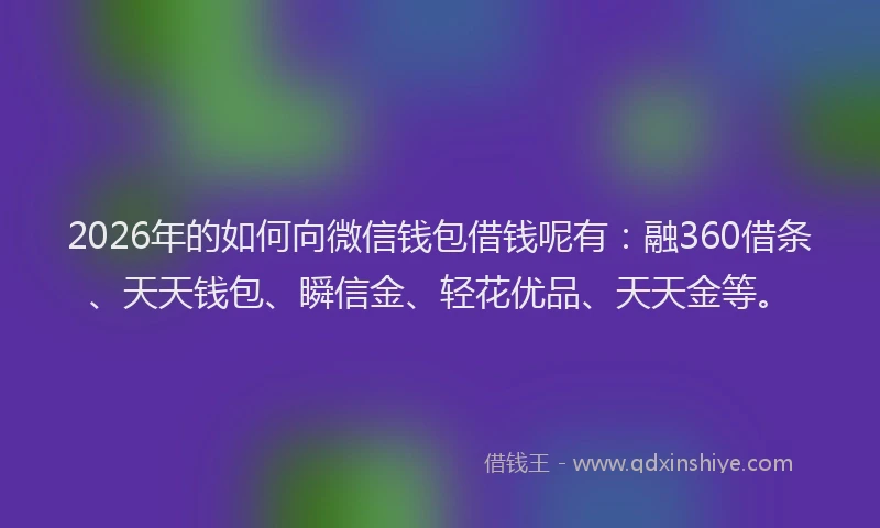 2026年的如何向微信钱包借钱呢有：融360借条、天天钱包、瞬信金、轻花优品、天天金等。