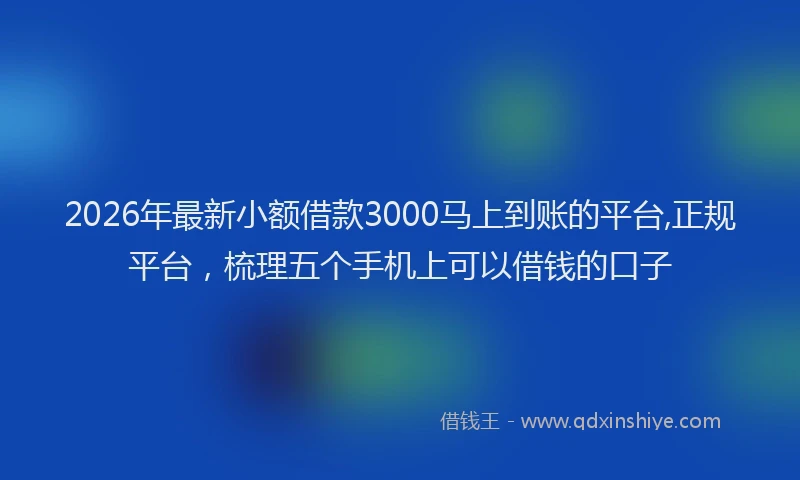 2026年最新小额借款3000马上到账的平台,正规平台，梳理五个手机上可以借钱的口子