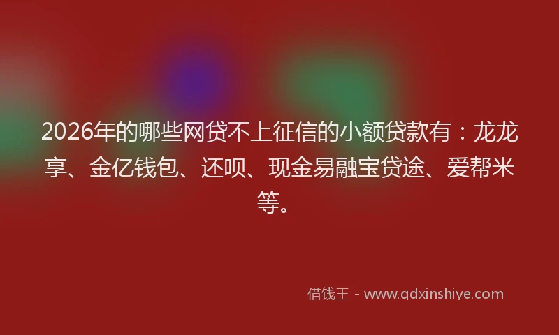 2026年的哪些网贷不上征信的小额贷款有：龙龙享、金亿钱包、还呗、现金易融宝贷途、爱帮米等。