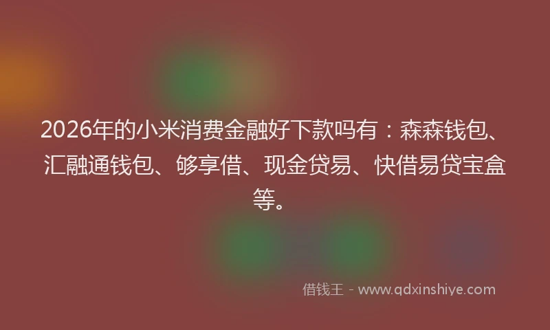 2026年的小米消费金融好下款吗有：森森钱包、汇融通钱包、够享借、现金贷易、快借易贷宝盒等。
