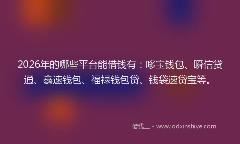 2026年的哪些平台能借钱有：哆宝钱包、瞬信贷通、鑫速钱包、福禄钱包贷、钱袋速贷宝等。