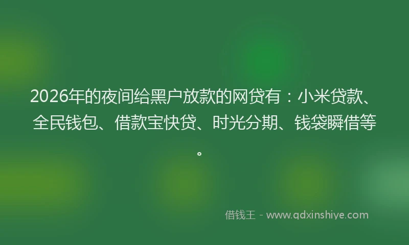 2026年的夜间给黑户放款的网贷有:小米贷款、全民钱包、借款宝快贷、时光分期、钱袋瞬借等。