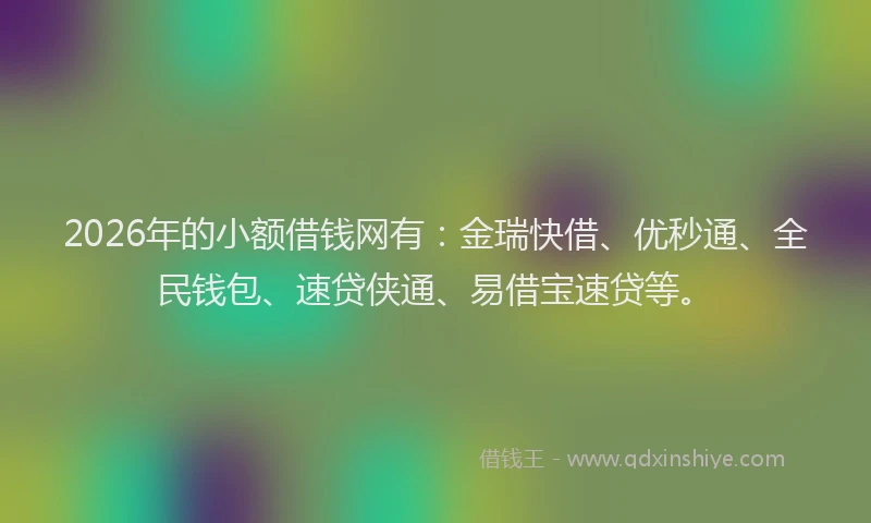 2026年的小额借钱网有：金瑞快借、优秒通、全民钱包、速贷侠通、易借宝速贷等。