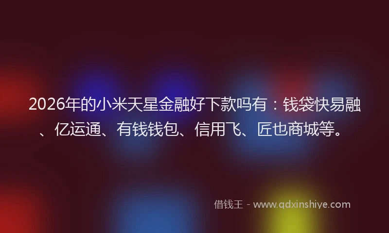 2026年的小米天星金融好下款吗有：钱袋快易融、亿运通、有钱钱包、信用飞、匠也商城等。