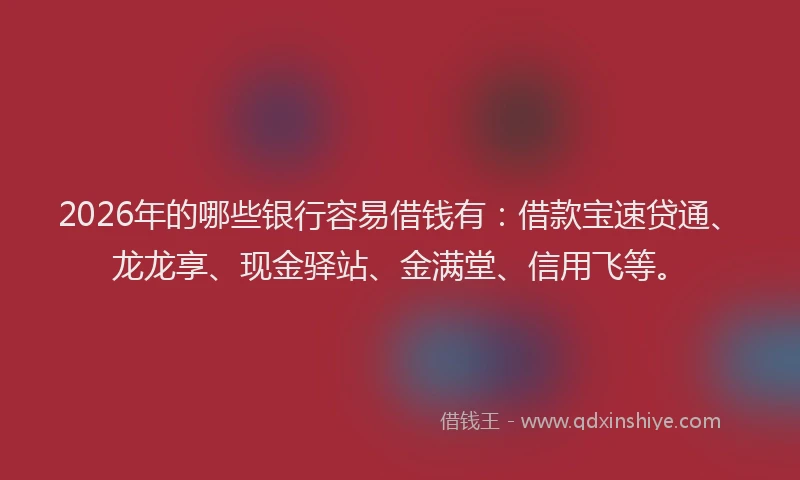 2026年的哪些银行容易借钱有:借款宝速贷通、龙龙享、现金驿站、金满堂、信用飞等。