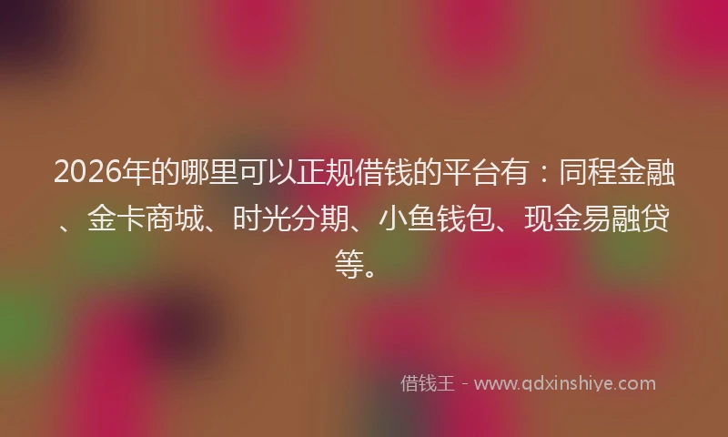 2026年的哪里可以正规借钱的平台有：同程金融、金卡商城、时光分期、小鱼钱包、现金易融贷等。