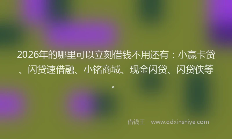 2026年的哪里可以立刻借钱不用还有：小赢卡贷、闪贷速借融、小铭商城、现金闪贷、闪贷侠等。
