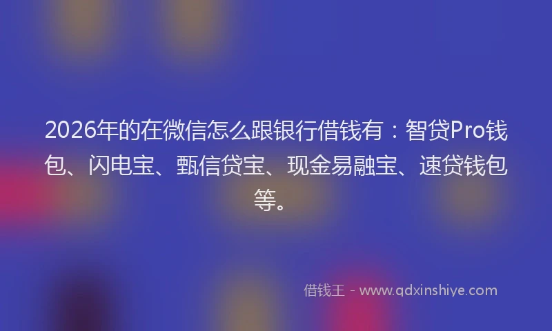 2026年的在微信怎么跟银行借钱有：智贷Pro钱包、闪电宝、甄信贷宝、现金易融宝、速贷钱包等。