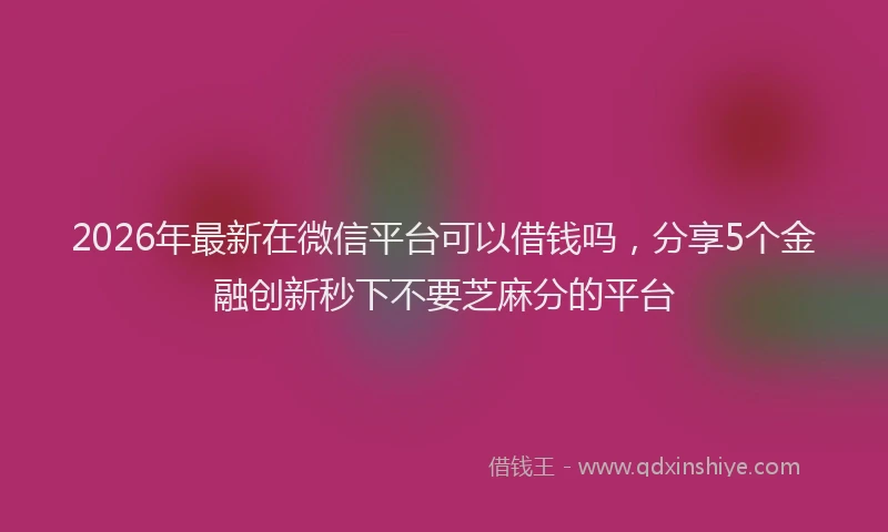 2026年最新在微信平台可以借钱吗，分享5个金融创新秒下不要芝麻分的平台