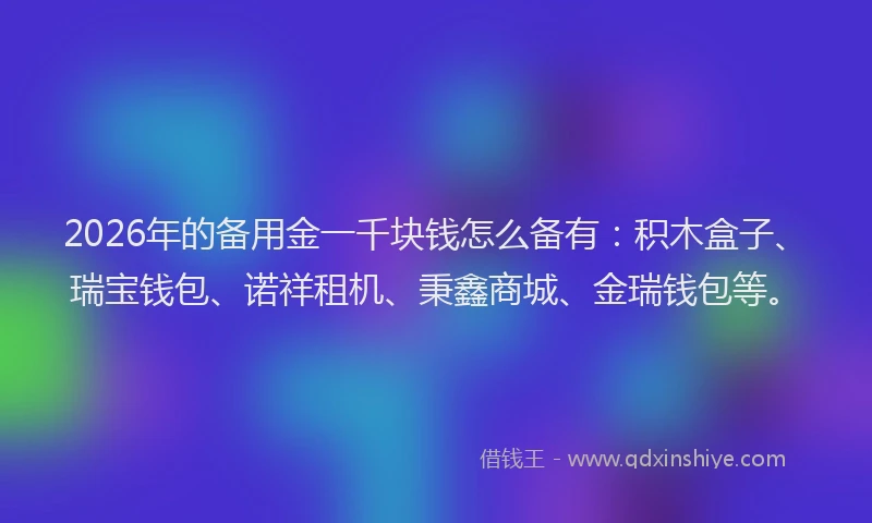 2026年的备用金一千块钱怎么备有：积木盒子、瑞宝钱包、诺祥租机、秉鑫商城、金瑞钱包等。