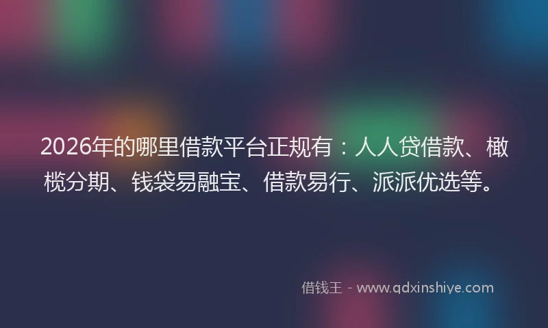 2026年的哪里借款平台正规有：人人贷借款、橄榄分期、钱袋易融宝、借款易行、派派优选等。