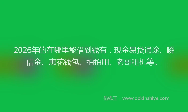 2026年的在哪里能借到钱有：现金易贷通途、瞬信金、惠花钱包、拍拍用、老哥租机等。
