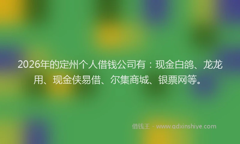 2026年的定州个人借钱公司有：现金白鸽、龙龙用、现金侠易借、尔集商城、银票网等。