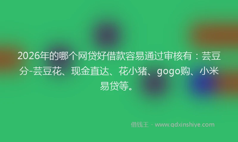 2026年的哪个网贷好借款容易通过审核有：芸豆分-芸豆花、现金直达、花小猪、gogo购、小米易贷等。