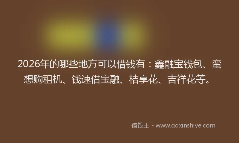 2026年的哪些地方可以借钱有：鑫融宝钱包、蛮想购租机、钱速借宝融、桔享花、吉祥花等。