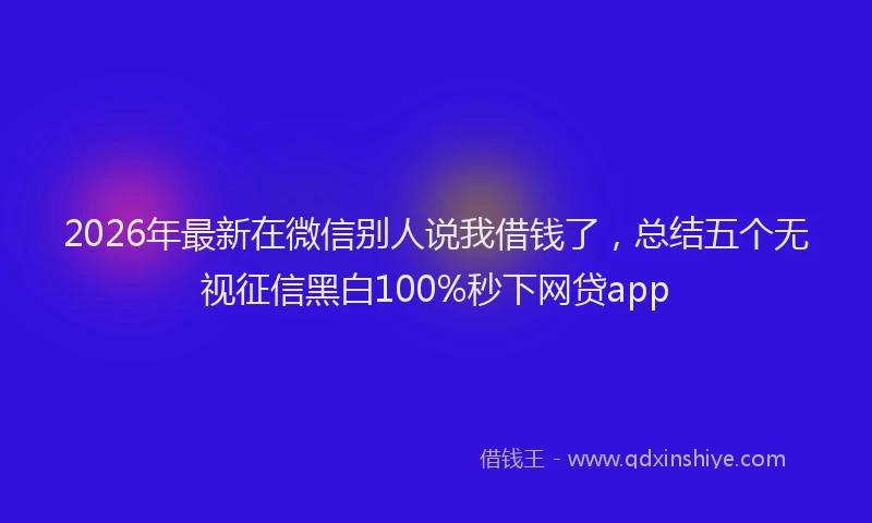 2026年最新在微信别人说我借钱了，总结五个无视征信黑白100%秒下网贷app