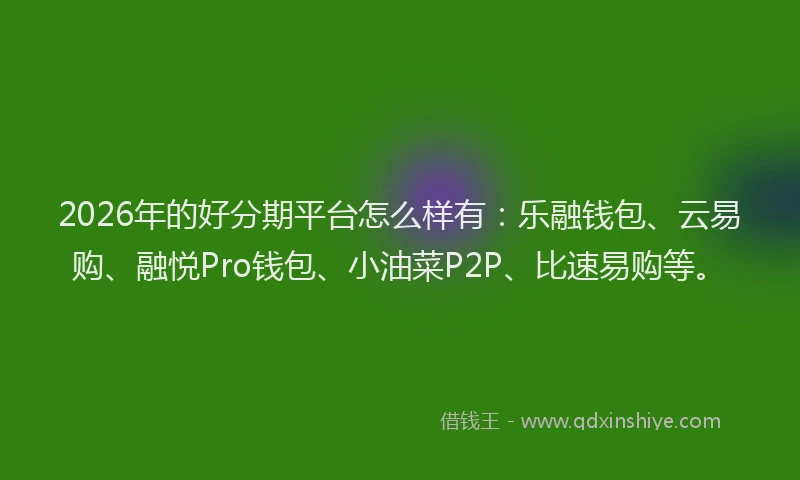 2026年的好分期平台怎么样有：乐融钱包、云易购、融悦Pro钱包、小油菜P2P、比速易购等。