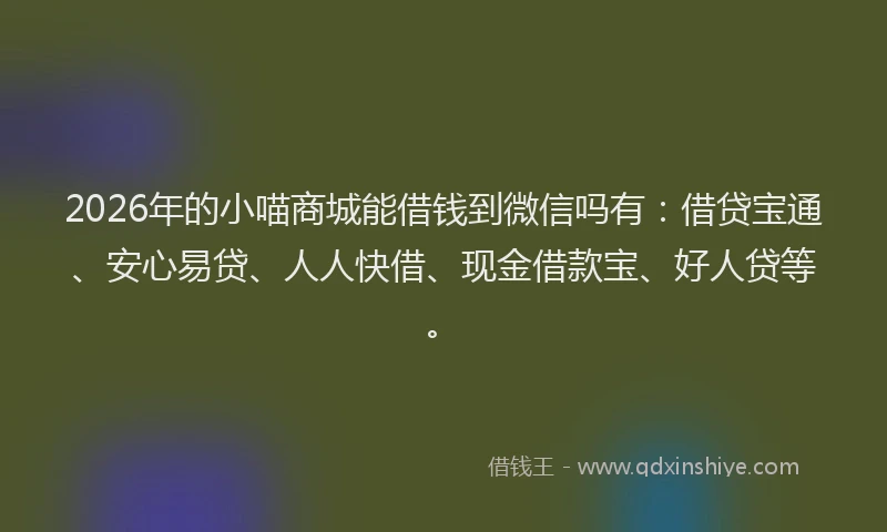 2026年的小喵商城能借钱到微信吗有：借贷宝通、安心易贷、人人快借、现金借款宝、好人贷等。