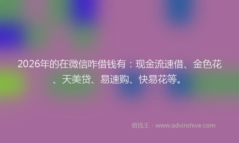 2026年的在微信咋借钱有：现金流速借、金色花、天美贷、易速购、快易花等。