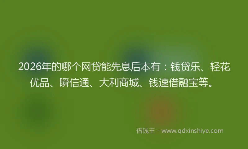 2026年的哪个网贷能先息后本有:钱贷乐、轻花优品、瞬信通、大利商城、钱速借融宝等。