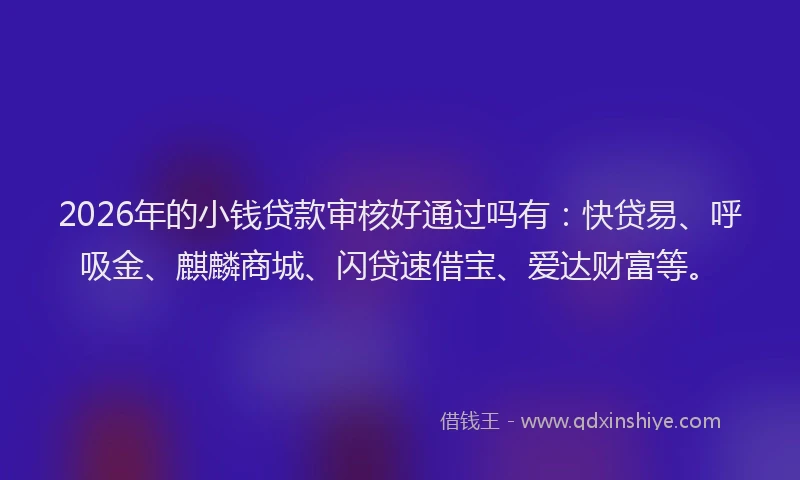 2026年的小钱贷款审核好通过吗有：快贷易、呼吸金、麒麟商城、闪贷速借宝、爱达财富等。