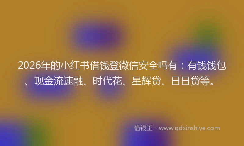 2026年的小红书借钱登微信安全吗有：有钱钱包、现金流速融、时代花、星辉贷、日日贷等。